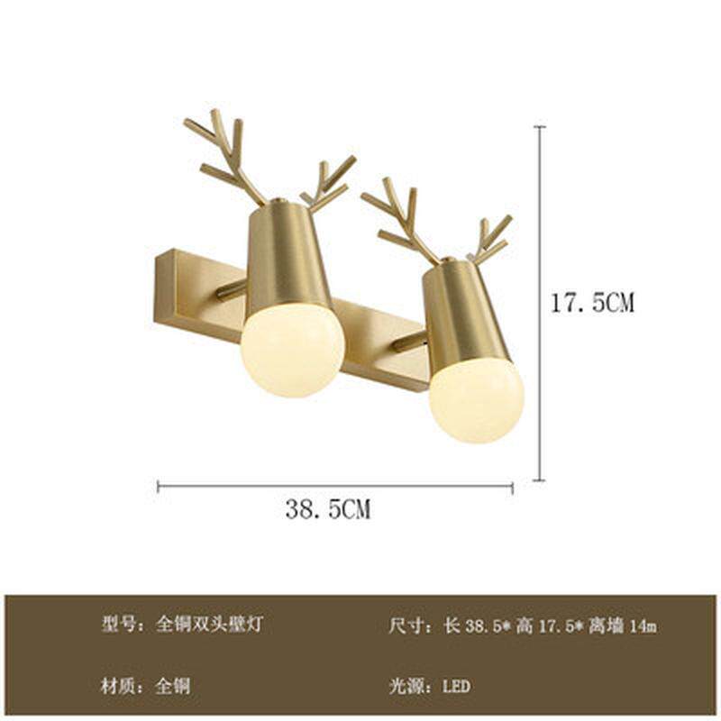 美式鹿头全铜床头卧室镜前灯客厅背景墙楼梯壁灯厕所卫生间镜前灯