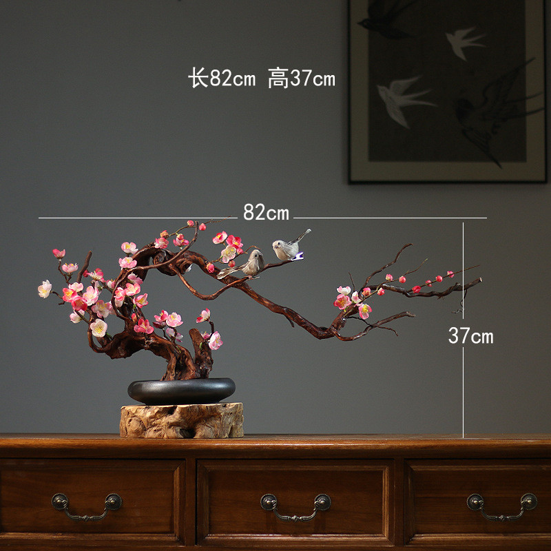 喜上眉梢腊梅花盆景中式客厅家居饰品酒店茶桌博古架禅意摆件