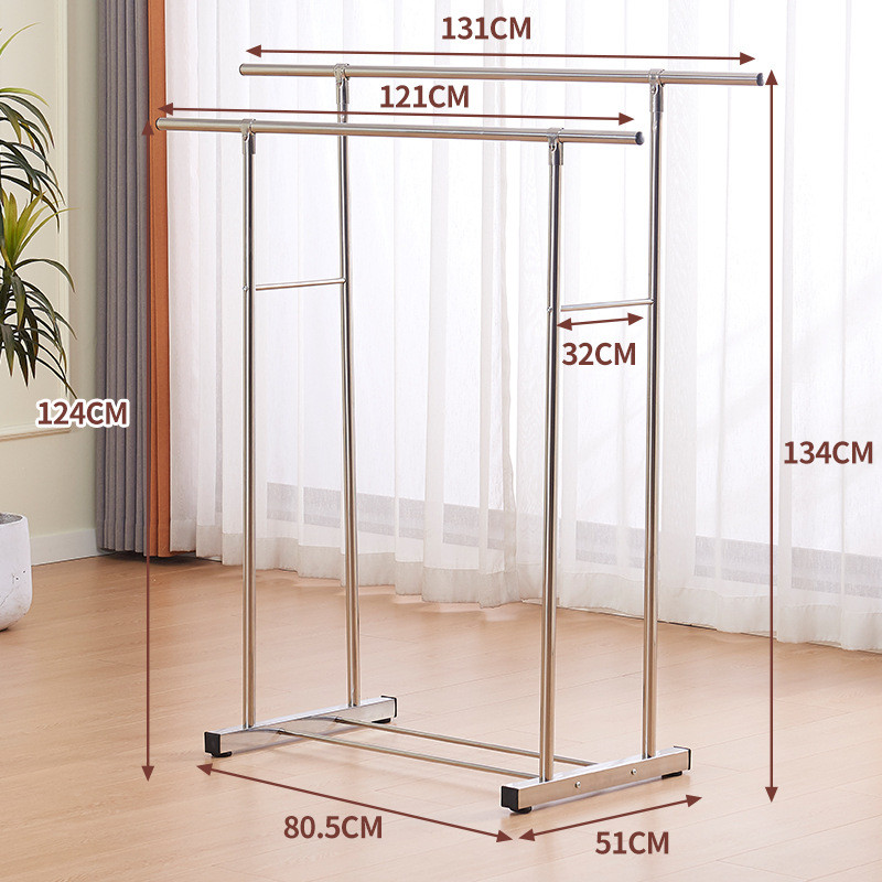 晾衣架不锈钢单杆挂衣架子加粗阳台落地晒被子家用加厚可移动室内