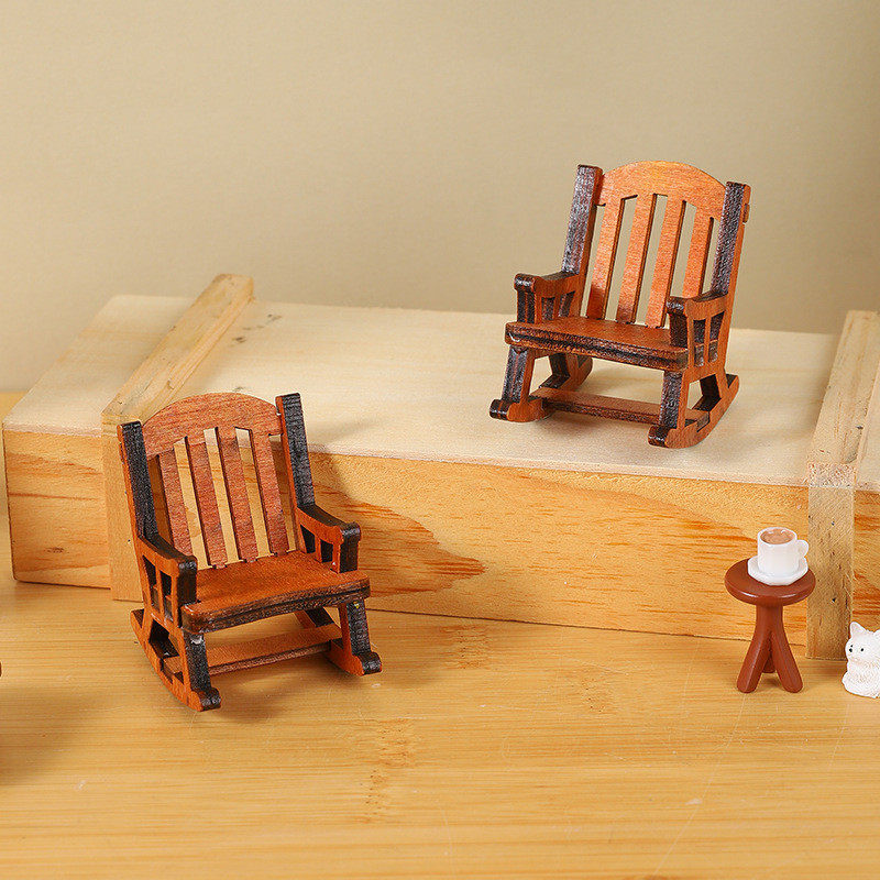 新中式创意迷你家居木质摇摇椅摆件家俱微缩椅子模型场景拍摄道具