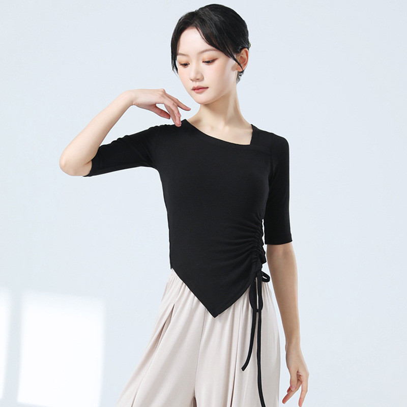 舞蹈练功服现代古典舞服修身套指抽绳显瘦设计感专业服装教师上衣