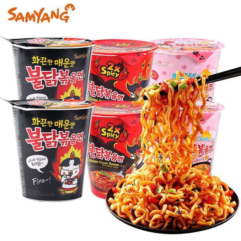 新货D韩国进口三养超辣火鸡杯面桶装鸡肉味干拌面方便面