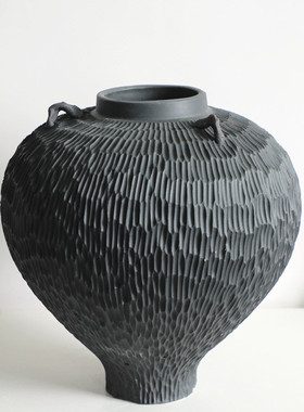 景德镇高级感侘复古风枯枝寂粗陶瓷花瓶器做旧大圆罐日式居家装