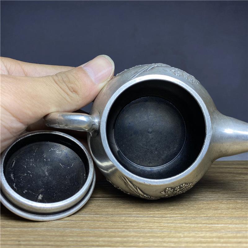 古玩收藏老物件摆件银喜上眉梢镀银茶壶老银足银壶古董民俗老货老