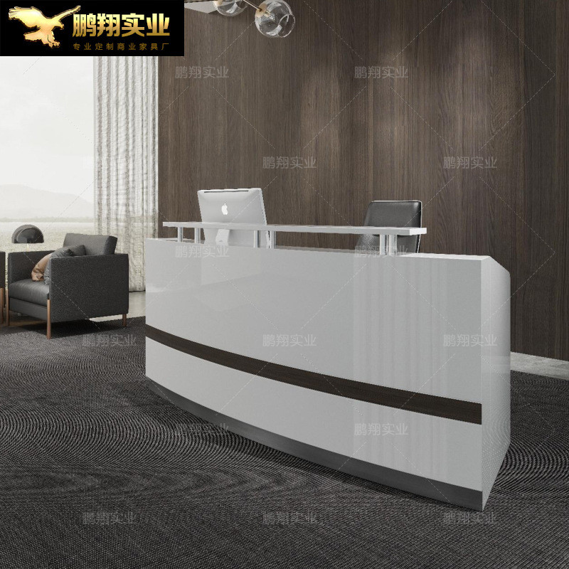 前台接待台异形白色亮光烤漆酒店吧台公司接待台加工美容院迎宾台