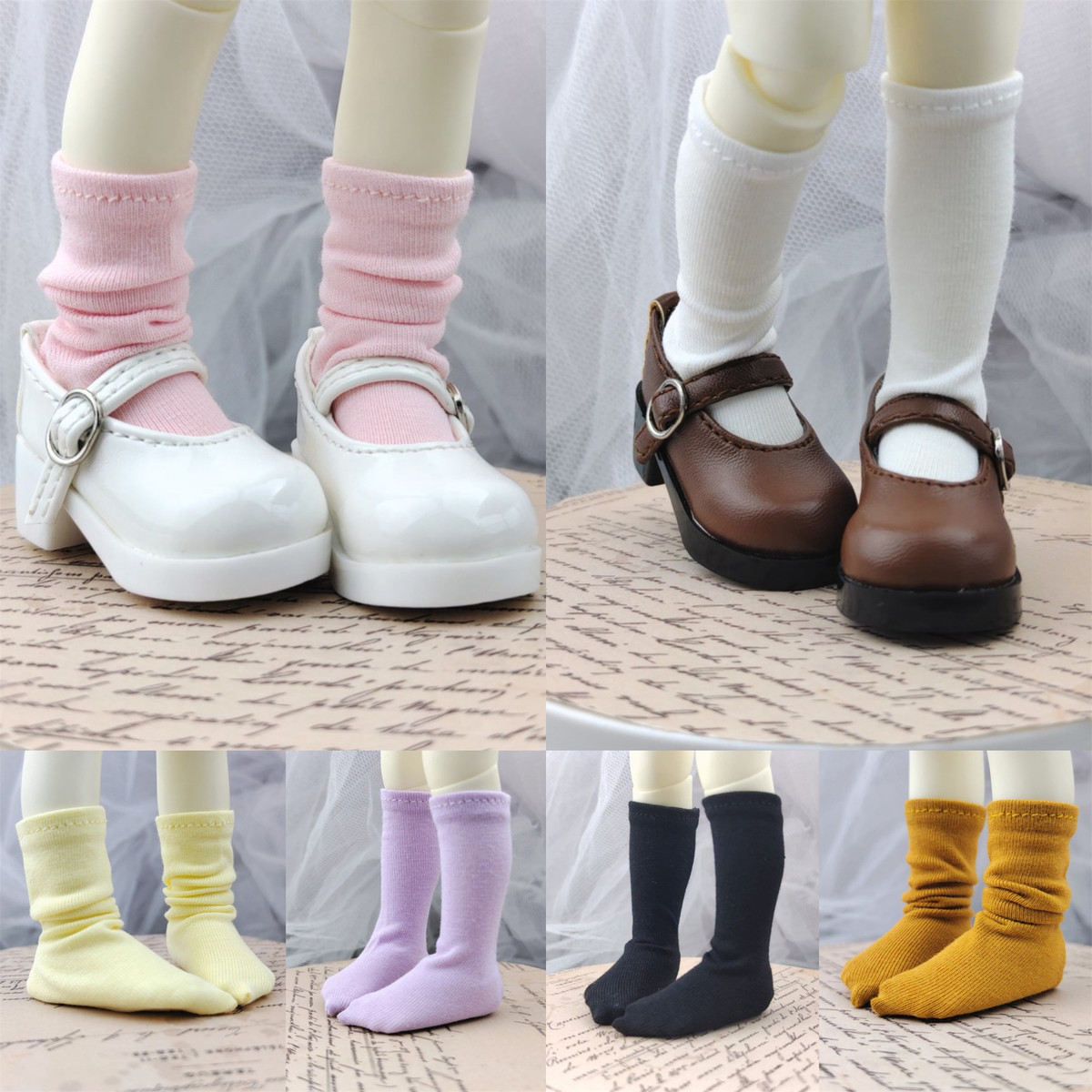 【现货】BJD6分娃衣 短袜棉袜白色彩色袜子堆堆袜1/6yosd娃娃衣服