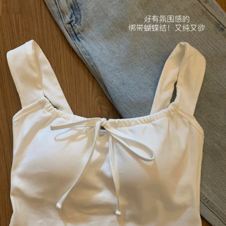 吊带背心女夏季美背可外穿带胸垫设计感细带无袖背心修身辣妹上衣