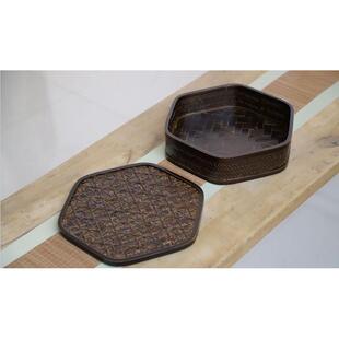 厂家直销纯手工日式竹编收纳盒六角形家用复古带盖茶具整理筐水果