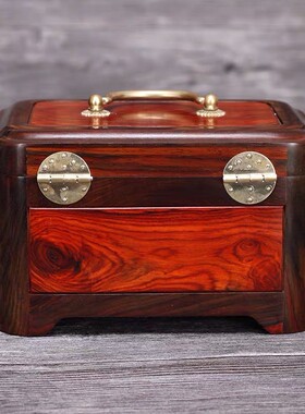 酸大红红木枝中式复古首饰收纳盒带锁实木质梳妆盒婚庆百宝箱