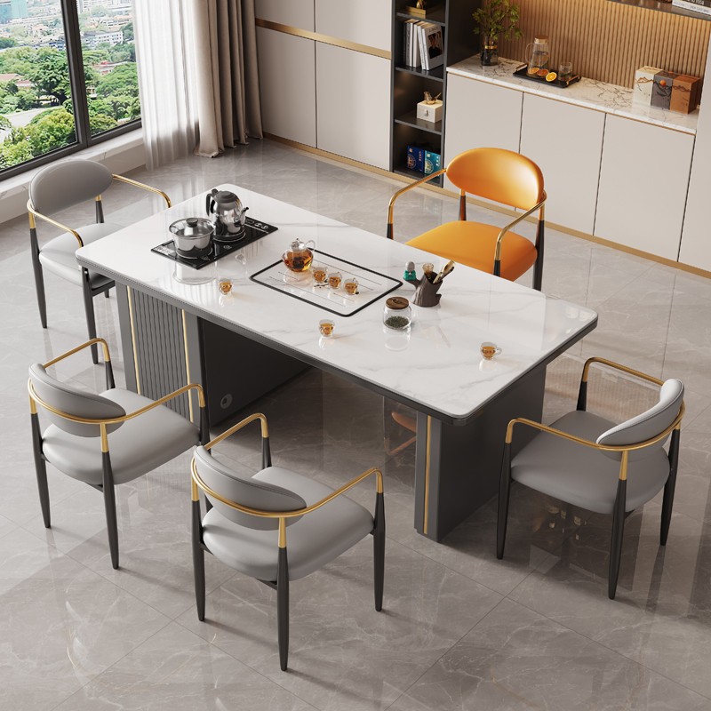 轻奢岩板茶桌椅组合简约现代阳台小茶台烧水壶一体办公室泡茶桌