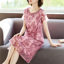 高货妈妈夏装气质桑蚕丝连衣裙2025新款中老年人女装宽松短袖真丝