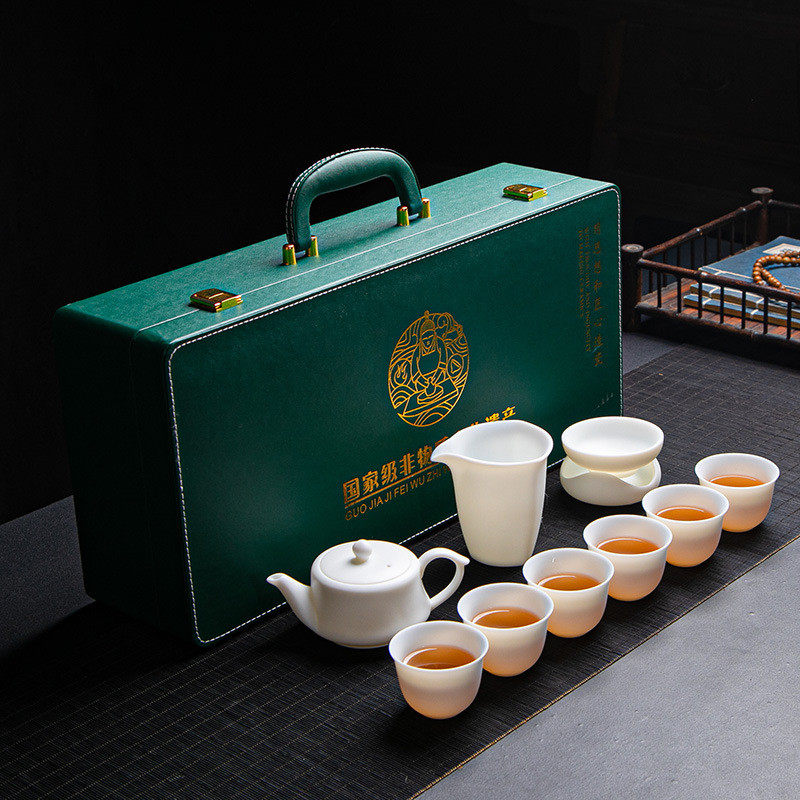批发羊脂玉瓷素功夫茶具烧陶瓷盖碗茶杯茶具家用商务办公礼品套装