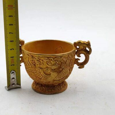 古董古玩批发仿古收加厚鎏金神兽双耳朱雀酒杯茶杯乡下纯铜老物件