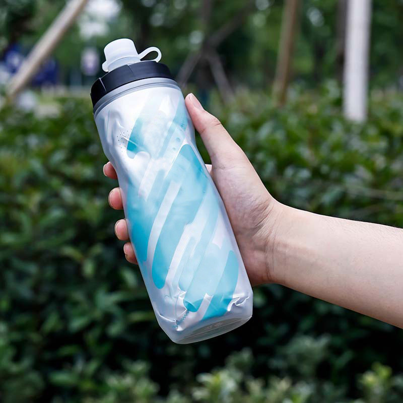 双层保冷挤压水壶户外PP5自行车水瓶600ML骑行水杯软塑料挤压水壶