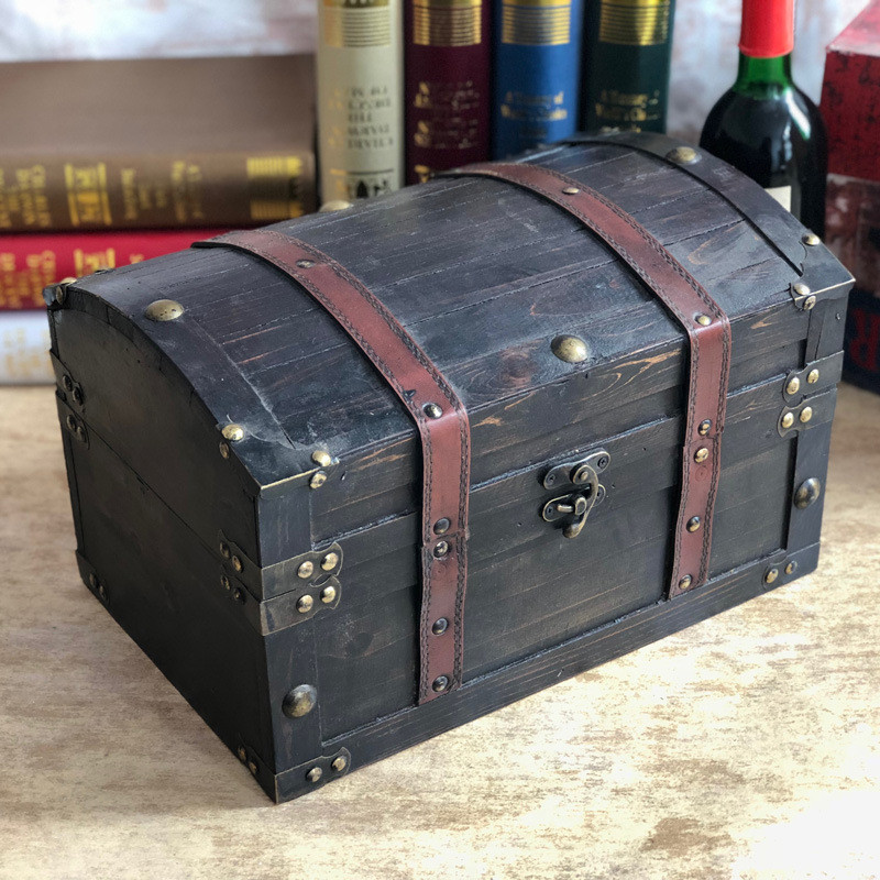 收纳盒藏宝箱配锁中式仿古箱子复古仿古老式木头储物箱装饰道具箱