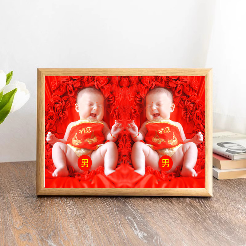 宝宝海报照片画报龙凤可爱婴儿画像孕妇备孕胎教桌面相框男女摆台
