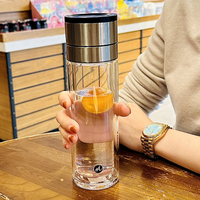 速发水杯男士高端2025新款双层玻璃杯耐高温茶水分离泡茶杯办公室