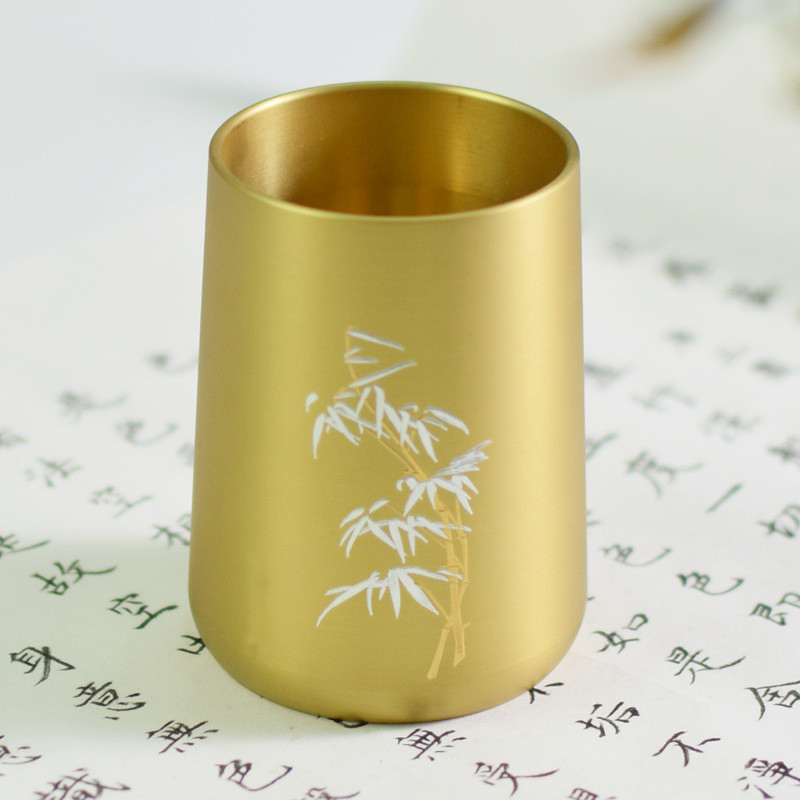 黄铜笔筒文房四宝毛笔实心全铜收纳桶家居样板房书房摆件笔筒花瓶