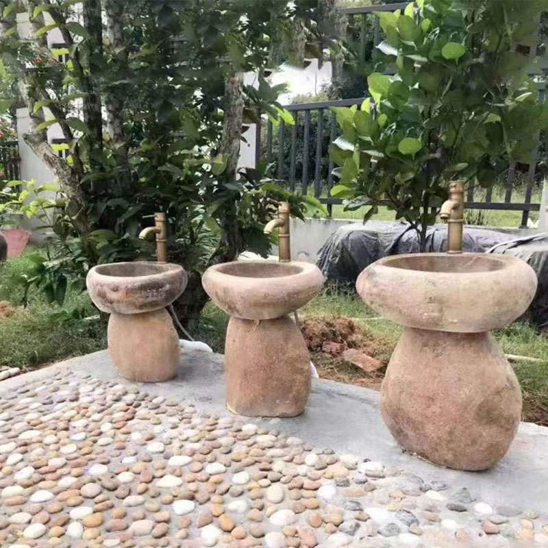 幼儿园鹅卵石洗手盆户外儿童立柱盆原石园林水池落地洗脸盆