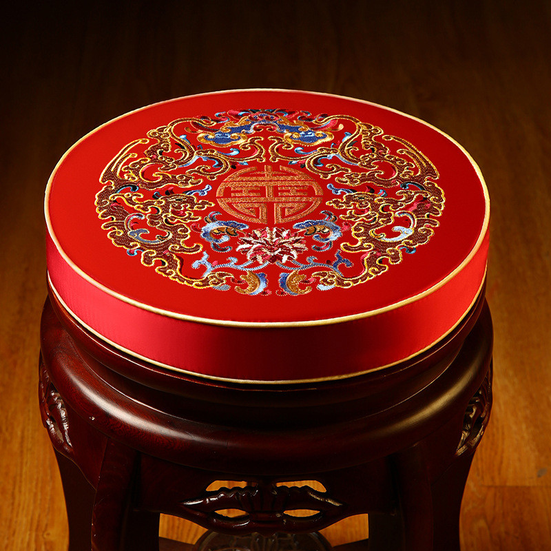 中式红木椅子坐垫垫圆形鼓凳垫藤椅垫子圆墩椅垫古筝凳子红色