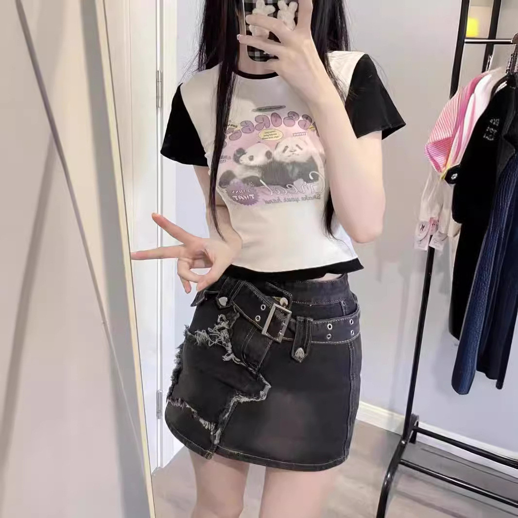 美式黑色星星牛仔短裙裤防走光辣妹y2k亚文化半身裙包臀不规则裙