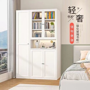 铁艺落地书柜家用客厅靠墙收纳柜儿童简约玻璃门防尘组合钢制书柜