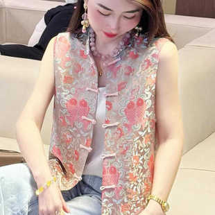 新中式国风盘扣马甲女夏季新款坎肩马夹小个子薄