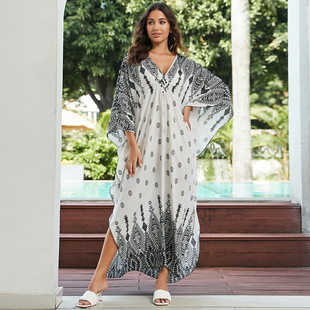 23色 沙滩罩衫 人棉手工编织印花度假宽松长袍8760