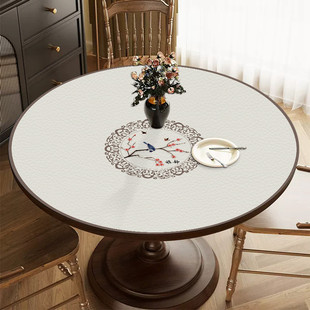 新中式饭桌垫圆形防水防油餐桌布高级感pu皮革桌布防烫免洗可裁剪