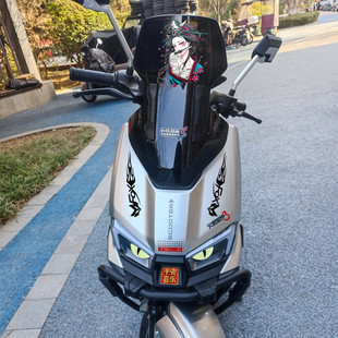 适用台铃机甲3封神改装饰风挡美女贴纸眉毛定风翼3D恶魔夜光眼睛