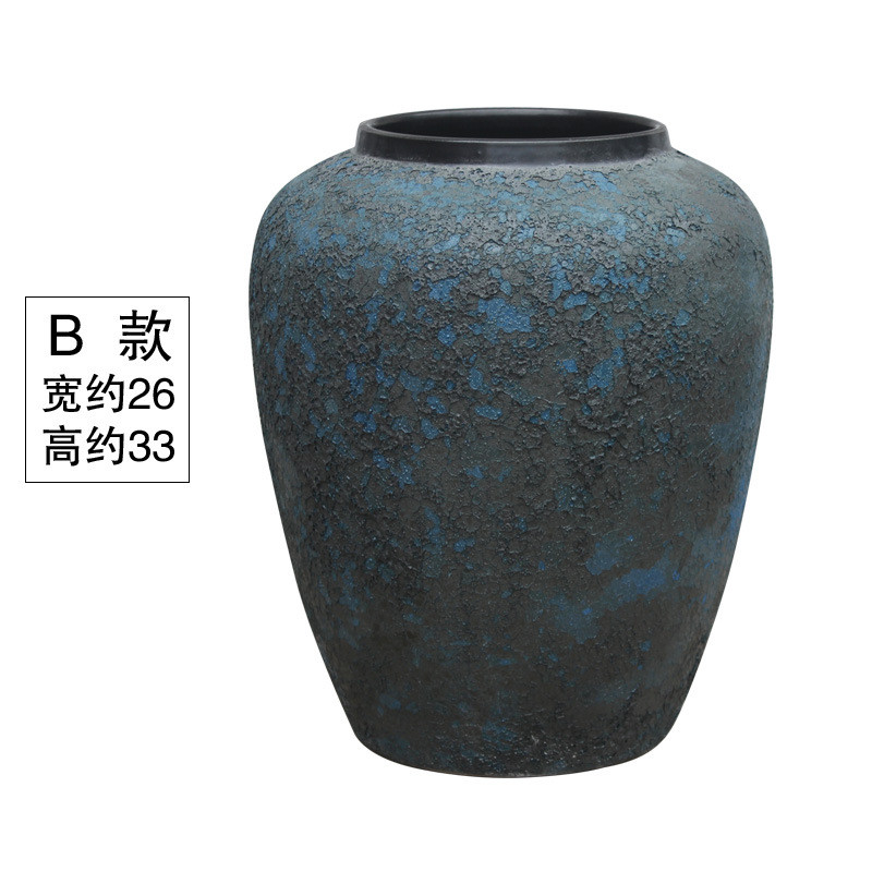 粗陶做旧土罐子复古会所手工景德镇花盆坛子花瓶陶瓷餐厅摆件软装