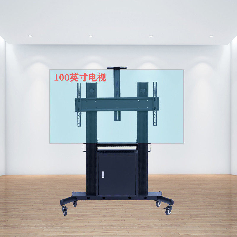 86-100寸电视移动支架落地架铝材通用电视架可调节升降带置物托盘