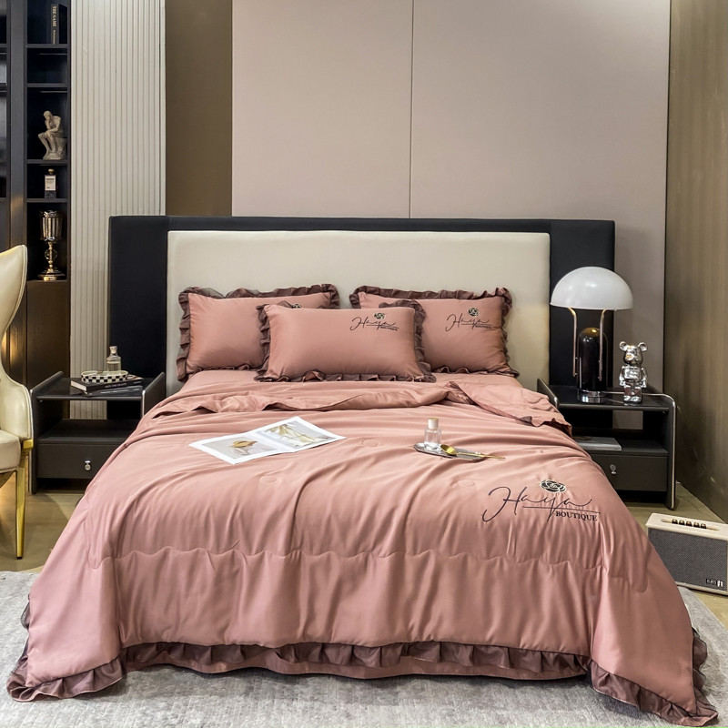 a6l2023新款天丝夏被空调被夏凉被四件套刺绣花边款亲冰丝肤