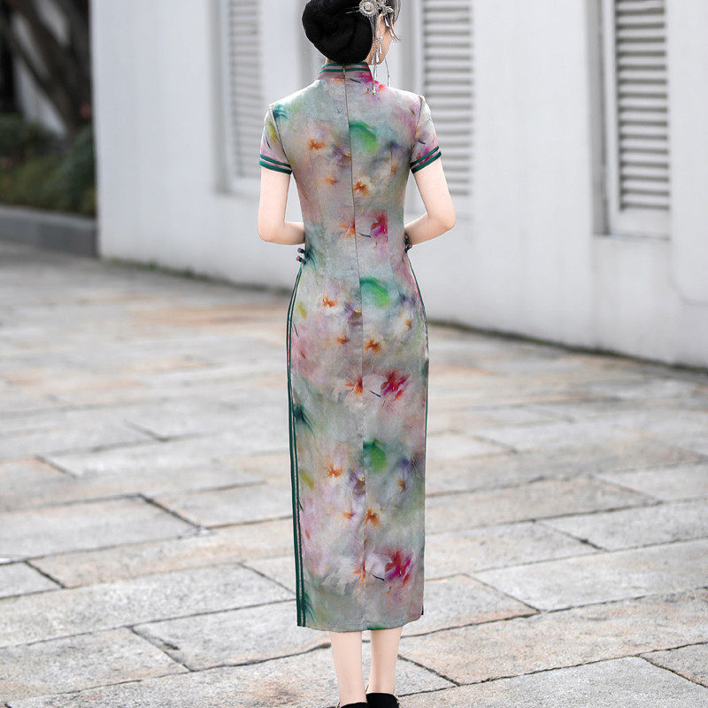 推荐老上海旗袍高端夏装中年女妈妈遮肚子气质时尚绿连衣裙复古中