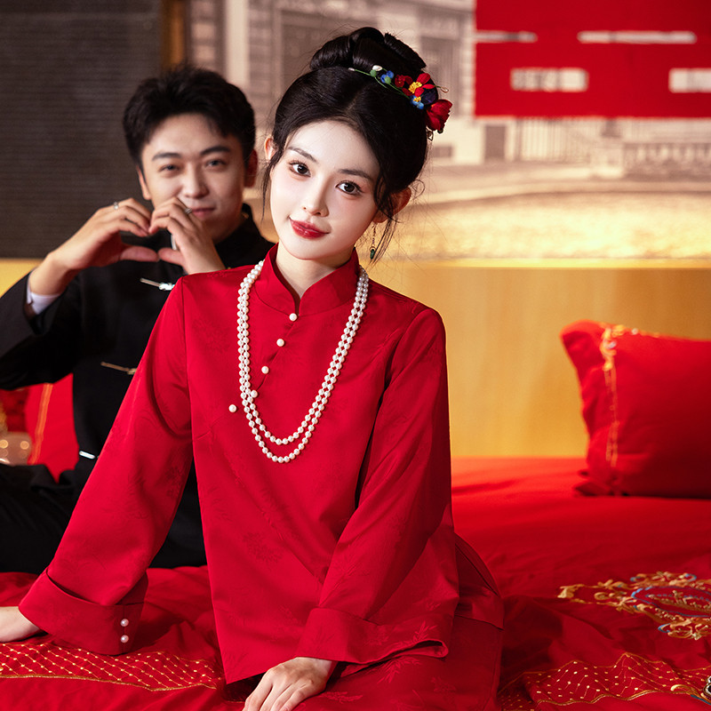 新品秋冬红色敬酒服女新娘晨袍回门婚礼结婚新中式订婚礼服裙旗袍