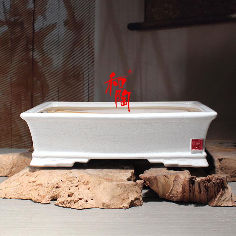 陶瓷盆景花盆大尺寸长方形高档裂纹盆景观室内马槽盆