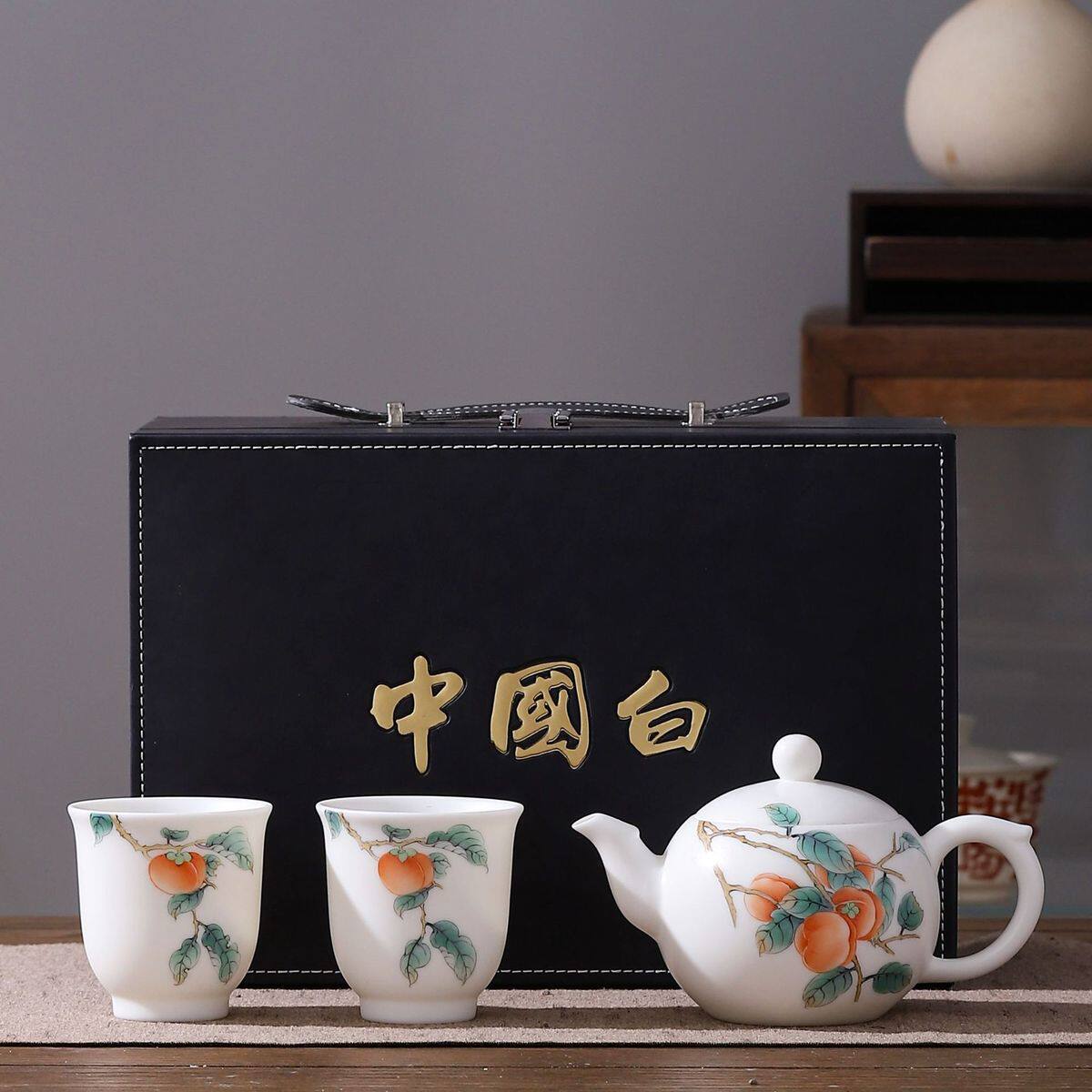 四季堂羊脂玉手绘素烧纯瓷茶具一壶两杯高端白瓷功夫茶具套装批发