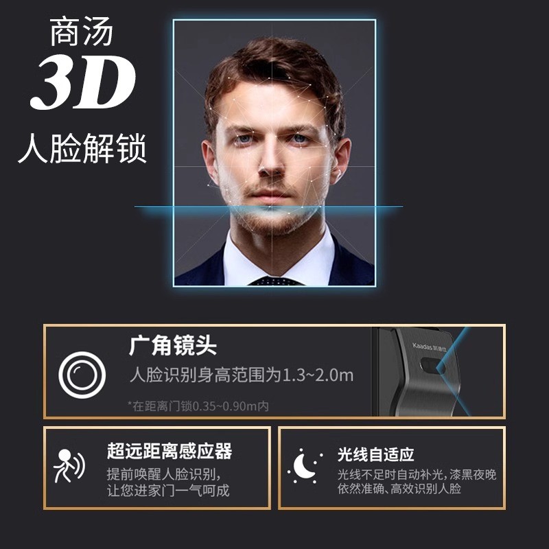 凯迪仕智能锁Q20FPRO猫眼大屏人脸指纹密码锁智能锁入户智能门锁