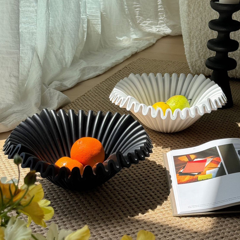 简约现代波浪黑色中古果盘法式果碗餐桌茶几桌面收纳装饰艺术摆件