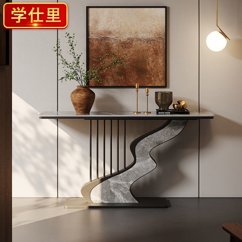 玄关桌创意岩板条案轻奢景时尚美式端现代简约台入户门厅半圆