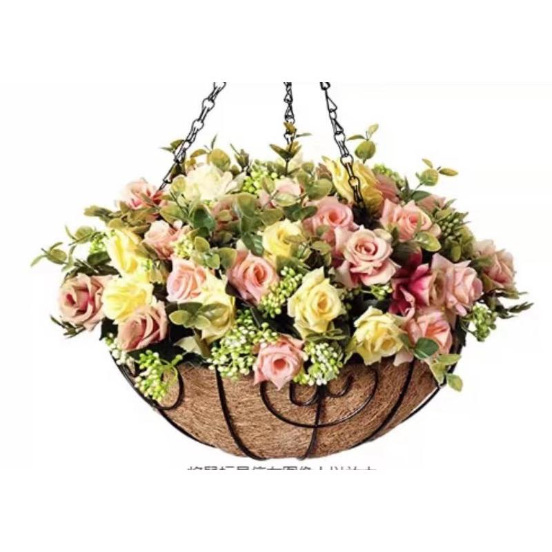 阳台仿真玫瑰花花篮椰棕花篮吊盆假花装饰直销吊篮春季