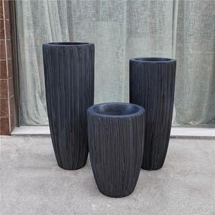 北欧玻璃钢拉丝灰色落地大花瓶美陈酒店会所组合商场软装花艺摆设