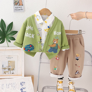 儿男童秋季套装网红洋气毛衣衬衫男孩1一2-3-4岁宝宝秋装