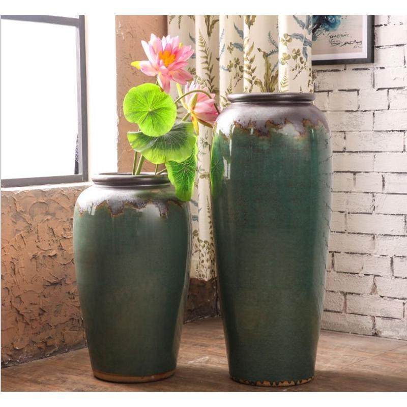 绿色窑变色釉颜大号落地花瓶干支陶罐花盆会所酒店餐厅摆件装饰品,鲜花速递/花卉仿真/绿植园艺,花盆,淘宝优惠券,粉丝福利购,淘宝优惠卷