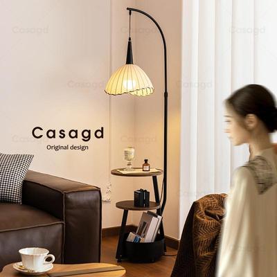 CASA中古风落地灯客厅沙发旁置物架一体法式复古高级感卧室床头灯