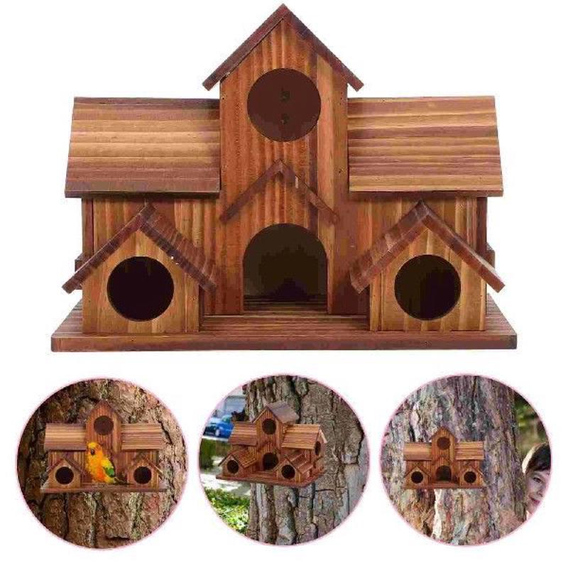Terrarium Wooden Bird's Nest Ornaments Feeders for Outdoors