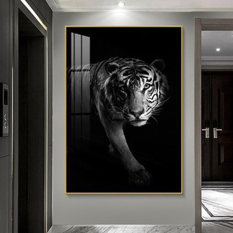 入户玄关装饰画工装黑白动物酒店现代简约挂画别墅客厅过道壁画图片