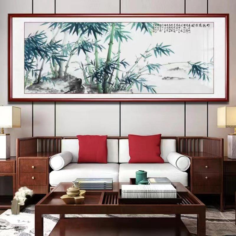 竹子挂画客厅沙发背景墙装饰画新中式茶室竹报平安壁画国画山水画