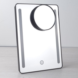 新款 大灯灯带led发光化妆镜带灯镜子带10x圆形镜台面梳妆镜子 台式