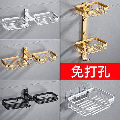 免打孔肥皂盒置物架双层吸盘壁挂式创意卫生间可挂壁沥水香皂双格
